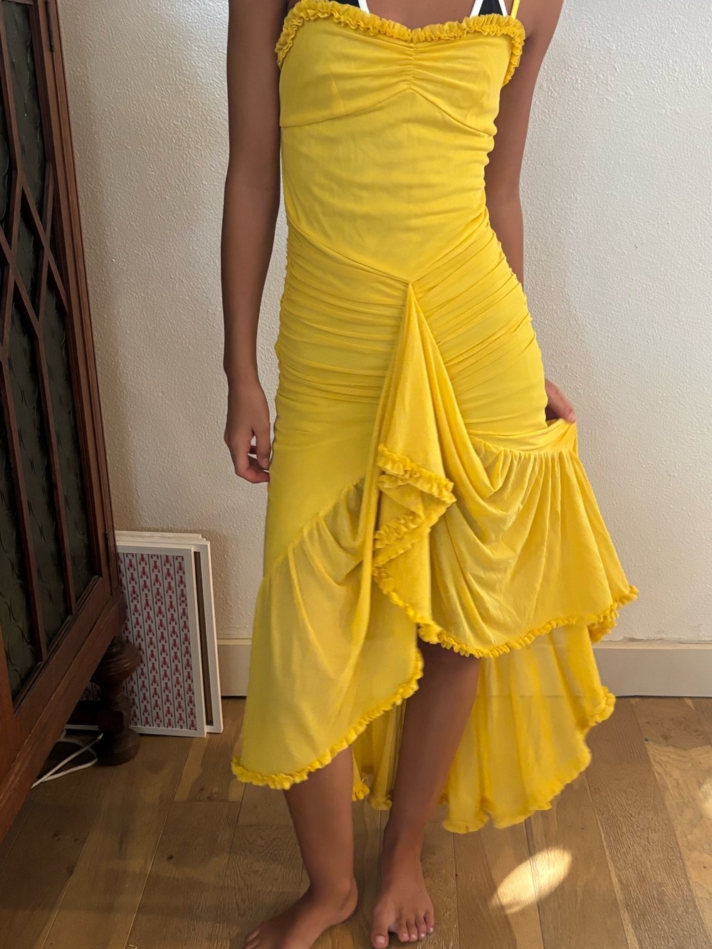 Yellow slinky cocktail dress